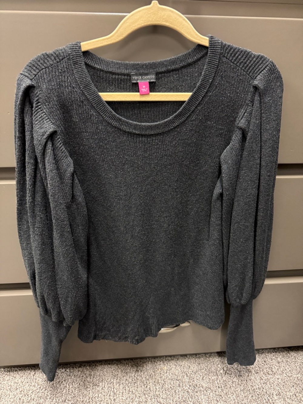Vince Camuto Charcoal Puff Sleeve Knit Sweater